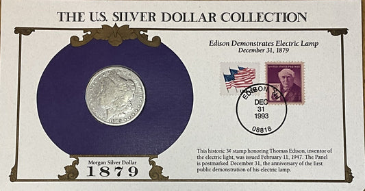 🔥 US Silver Dollar Collection -1879-P ~ Thomas Edison 3c Stamp Cancelled 1993