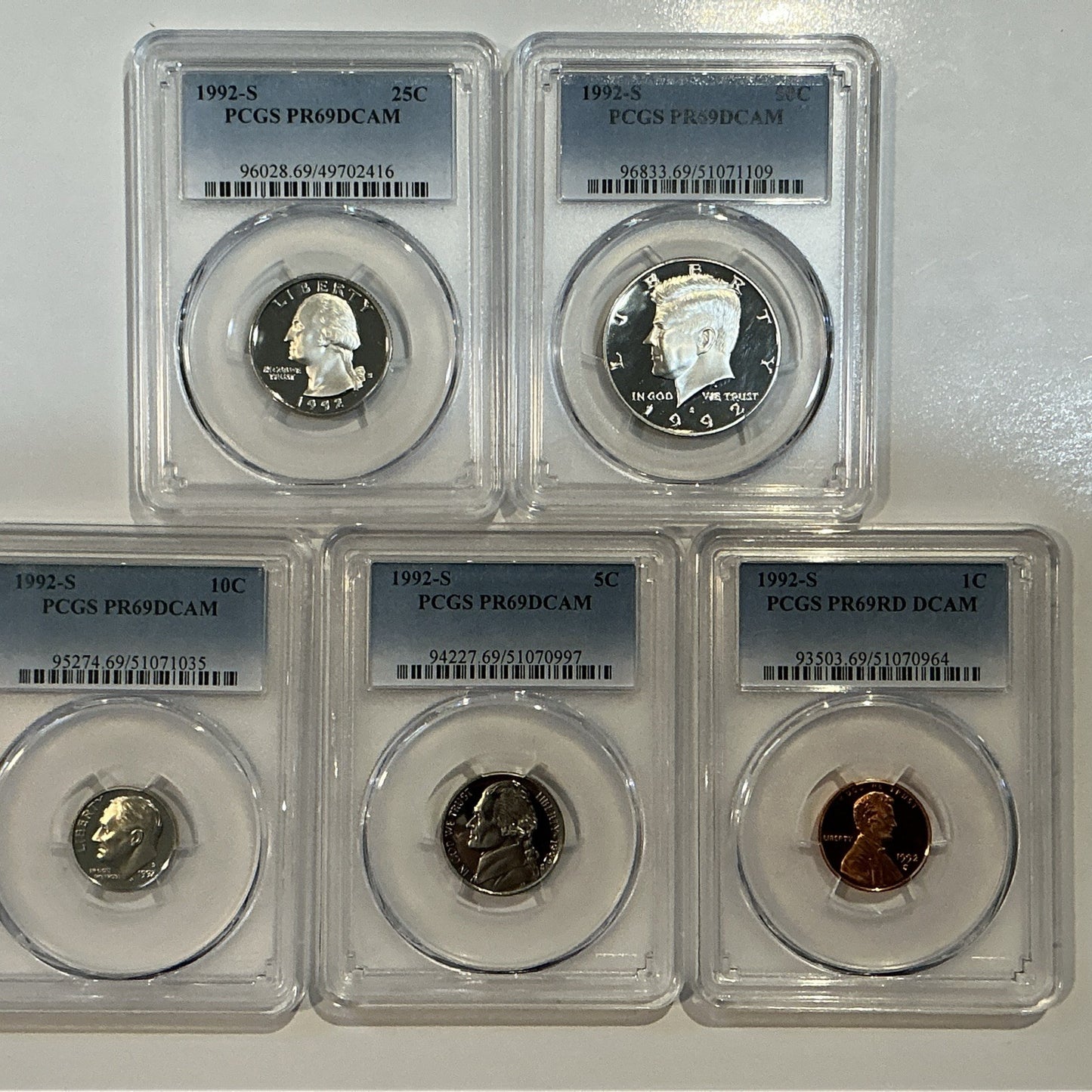 1992-S 5 Coin Proof Date Set PCGS PR69 DCAM Newly Graded Coins