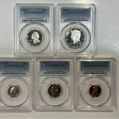 1992-S 5 Coin Proof Date Set PCGS PR69 DCAM Newly Graded Coins