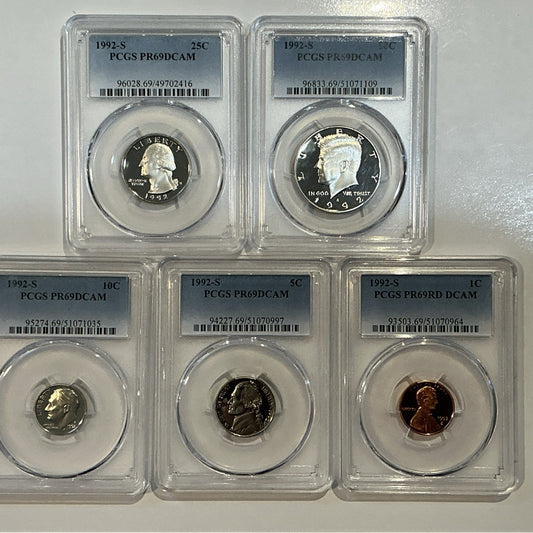 1992-S 5 Coin Proof Date Set PCGS PR69 DCAM Newly Graded Coins