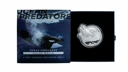 2 oz. 2022 Ocean Predators Killer Whale Orca 999.9 Fine Silver P.A.M.P. QEII $5