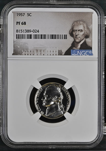 ✅  1957 Proof  Nickel NGC Certified PF 68 Thomas Jefferson Label White House