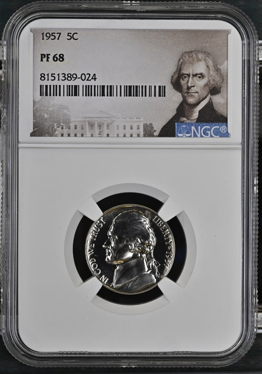 ✅  1957 Proof  Nickel NGC Certified PF 68 Thomas Jefferson Label White House