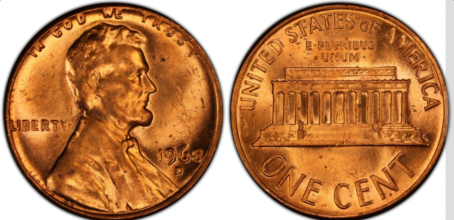 1968 Denver Lincoln Memorial BU Brilliant Uncirculated 1C From 🔥OBW Bank Roll🔥