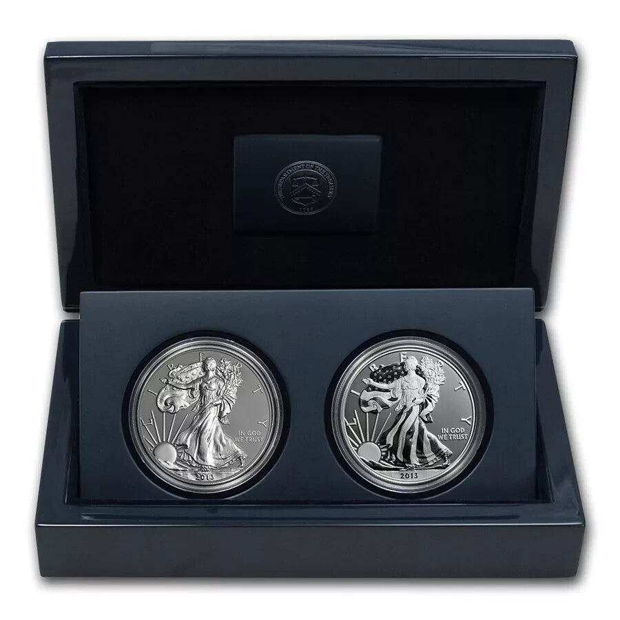 🔥 2013-W 2-Coin American Silver Eagle West Point Set (w/Wood Box & COA)