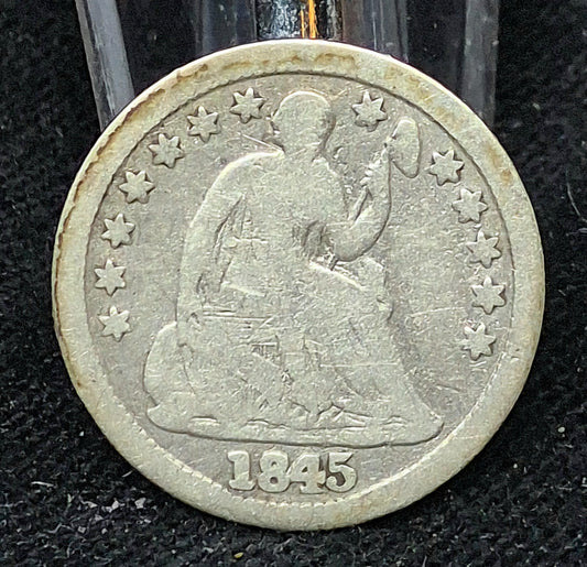 ✅ 1845 Seated Liberty Half Dime Fine Features 90% Silver 5C Coin Better Date