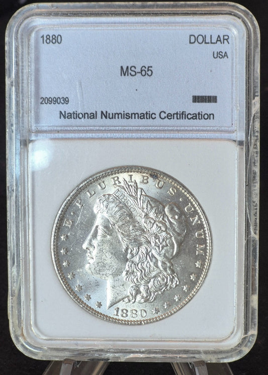 1880 P Morgan 90% Silver Dollar Graded High by National Numismatic Certification