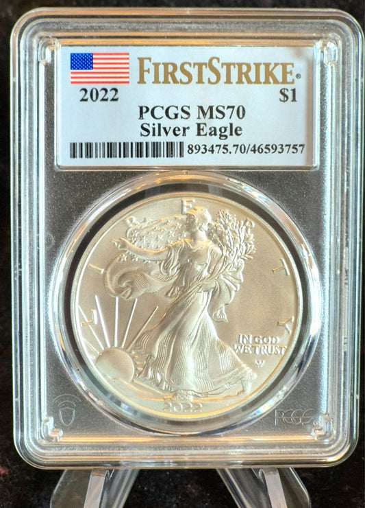 2022 $1 American Silver Eagle 1oz PCGS Graded a Perfect MS70 First Strike