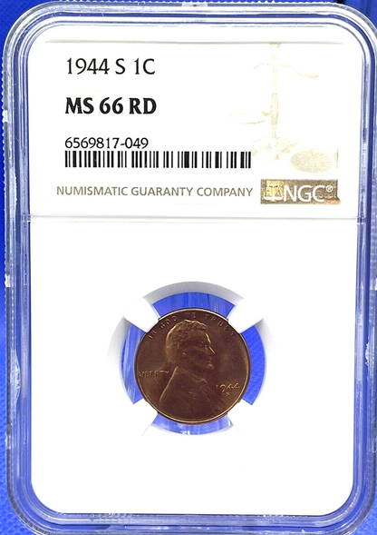 1944 S Lincoln Wheat Cent NCG MS 66 RD ✅ Sharp Crisp RED Detail Post WWII Penny