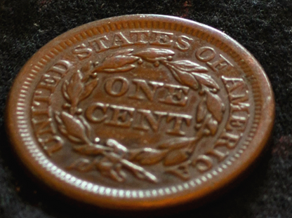 1853 Braided Hair Large Cent Beautiful AU Details Full Liberty Rich Brown Color