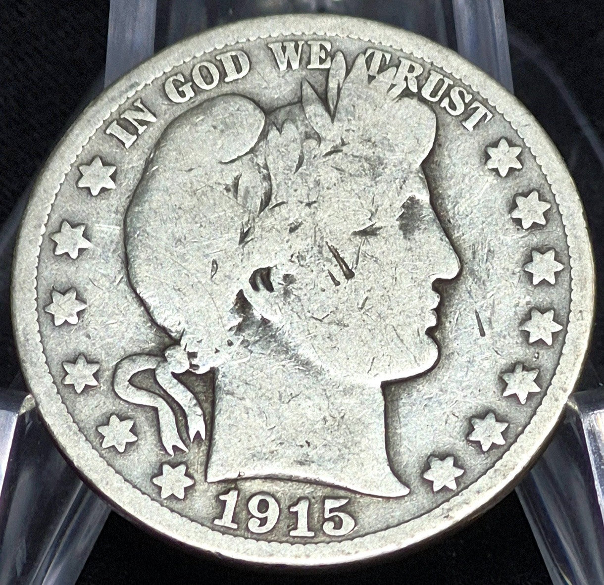 1915 S Barber Half Dollar 🔥90% Silver Last Yr Very Good Condition Partial Motto