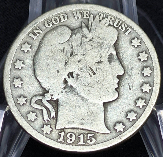 1915 S Barber Half Dollar 🔥90% Silver Last Yr Very Good Condition Partial Motto