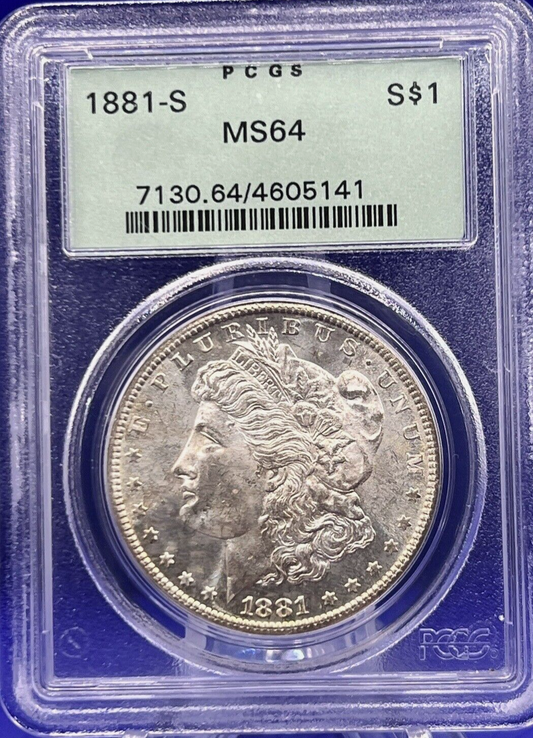 🔥MS64 GRADED  1881-S PCGS Morgan Silver Dollar OGH Label