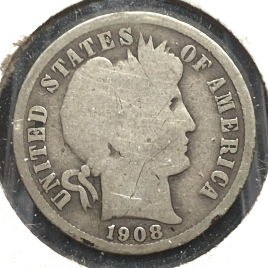 1908 Barber Dime 🥈90% Silver🥈 Very Good Detailed Circulated Condition