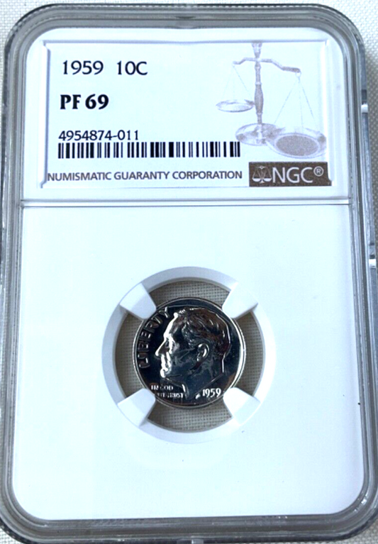 ✅ 1959-P NGC PF69 Proof Roosevelt Dime Scales Label Grade