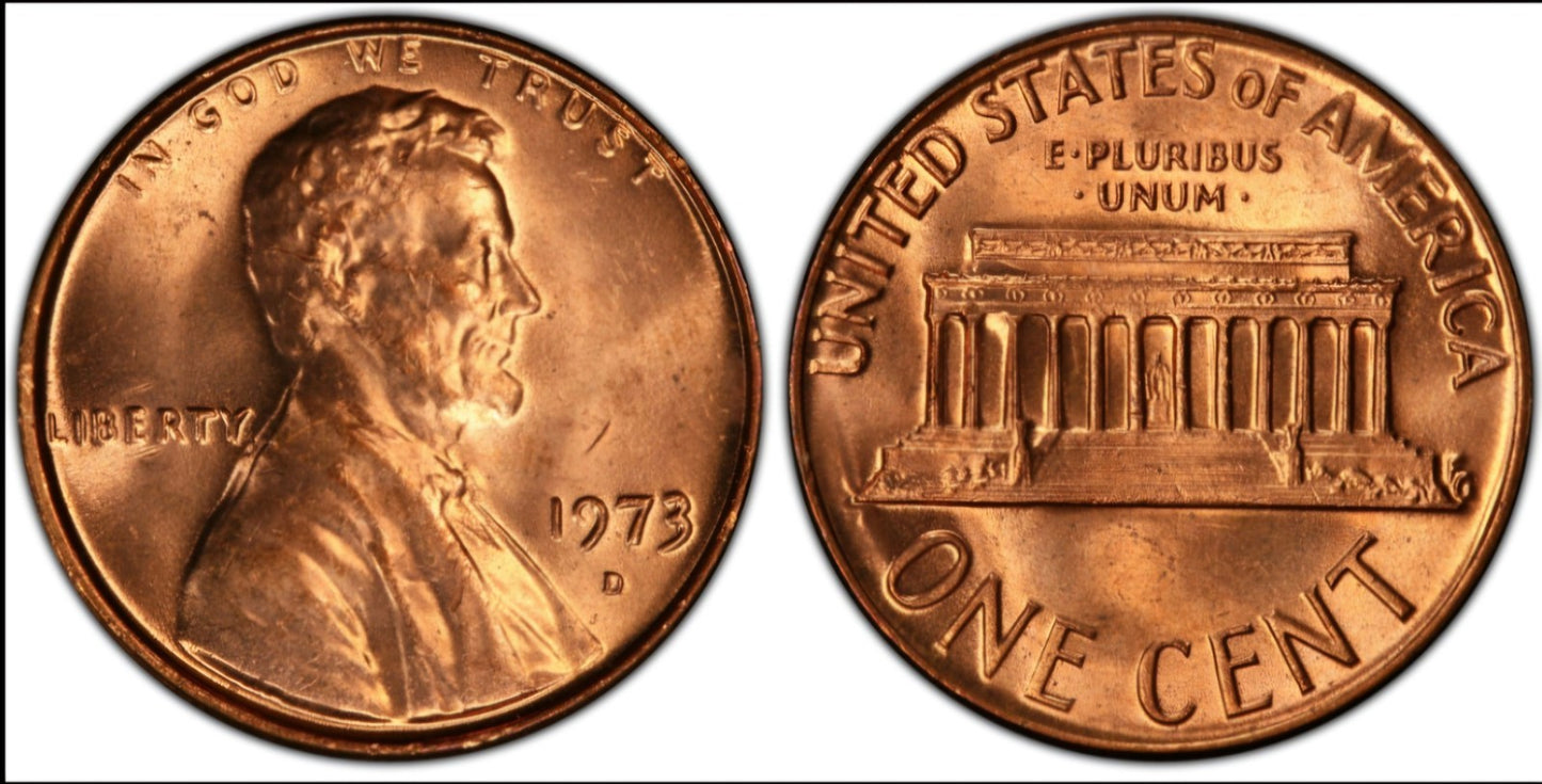 1973 D Lincoln Memorial BU Brilliant Uncirculated 1C From 🔥OBW Bank Roll🔥