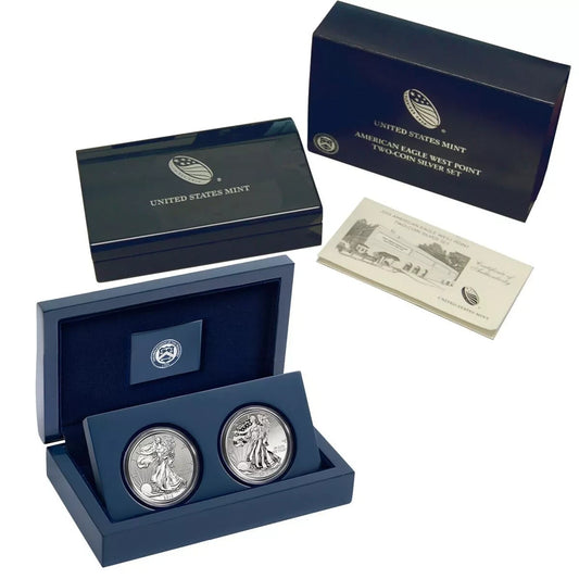 🔥 2013-W 2-Coin American Silver Eagle West Point Set (w/Wood Box & COA)