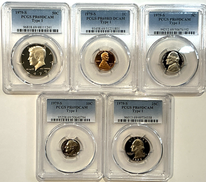 1979-S 5 Coin Proof Set PCGS PR69 DCAM "TYPE 1" Newly Graded Date Set