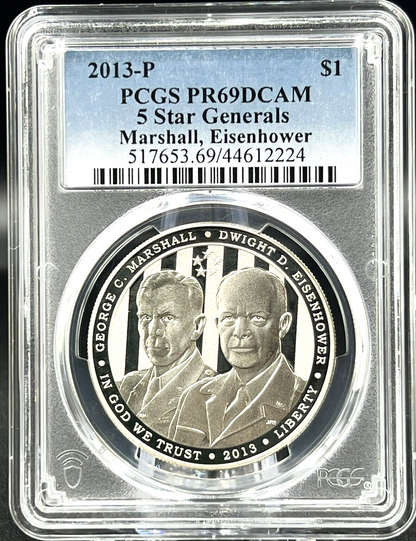 2013-P  5 Star Generals Marshall Eisenhower Silver $ Dollar Coin PCGS PR69 DCAM