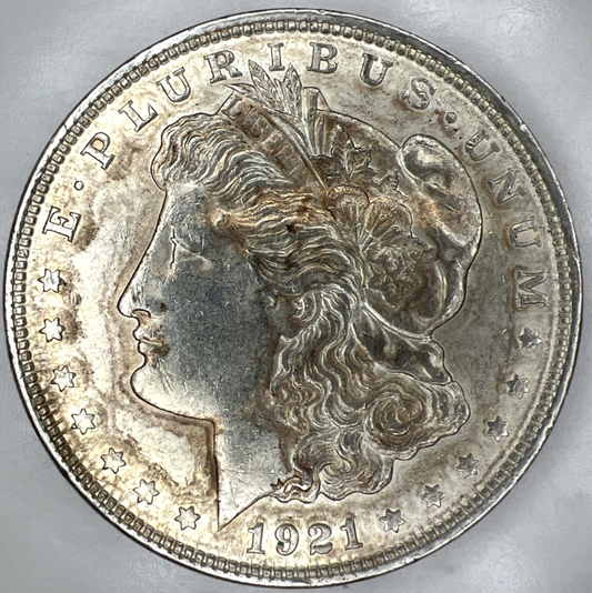 1921 UNCIRCULATED  Morgan GOLDEN TONING OBVERSE 90% Silver $1 Dollar Coin