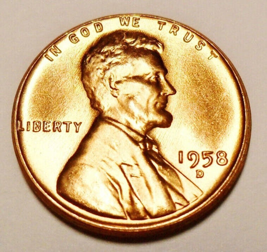 ✅ 1958 D Lincoln Wheat Cent GEM BU 1c Brilliant Uncirculated From OBW Roll NOS