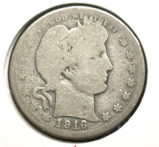 1916 D Barber Quarter Rotated Die Error 90% SILVER Circulated Condition Last Yr