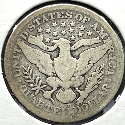 1909-D Barber 90% Silver Quarter 25c Lower Mintage Collectible Coin
