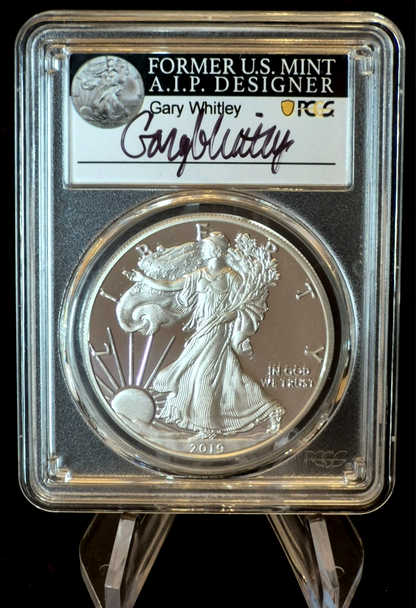 2019-S Silver Eagle PCGS PR70DCAM FDOI Gary Whitley Auto POP 130 1oz .999 SILVER