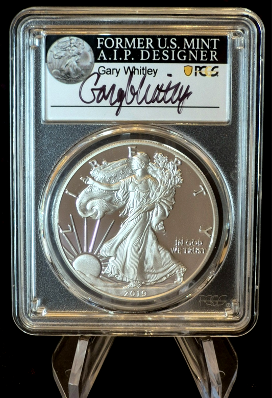 2019-S Silver Eagle PCGS PR70DCAM FDOI Gary Whitley Auto POP 130 1oz .999 SILVER