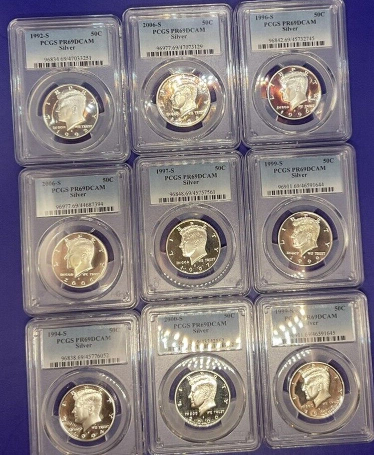 💰 90% SILVER JFK Kennedy 50c PROOF COINS 🔥  PCGS Graded PR69 🏆 1x Slab LOT  ✅