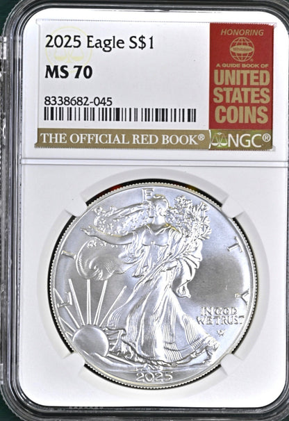 2025 American Silver Eagle $1 NGC MS70 OFFICIAL RED BOOK LABEL .999 Silver