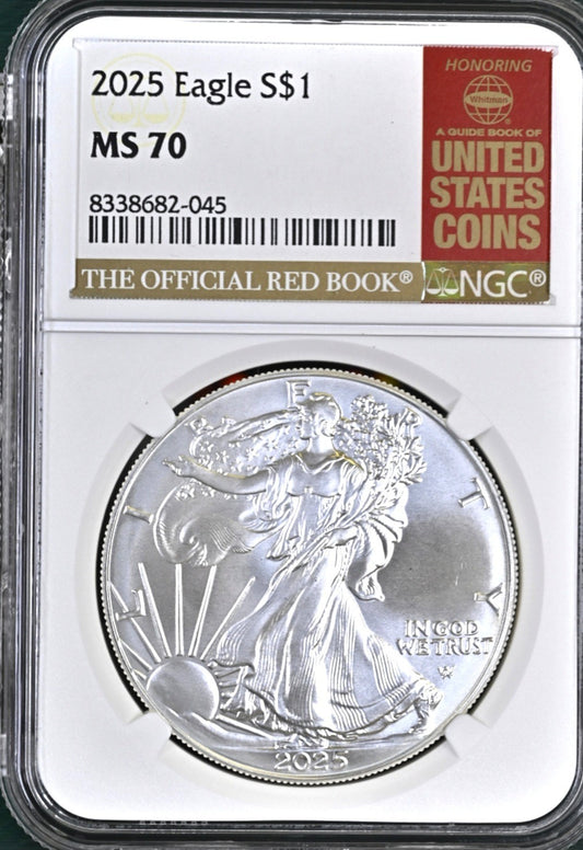 2025 American Silver Eagle $1 NGC MS70 OFFICIAL RED BOOK LABEL .999 Silver