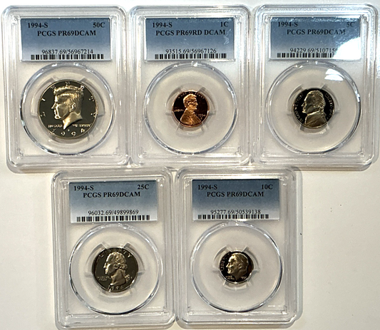 1994-S Proof Set Date 5 Coin Newly Graded PCGS PR69 DCAM Perfect Gift