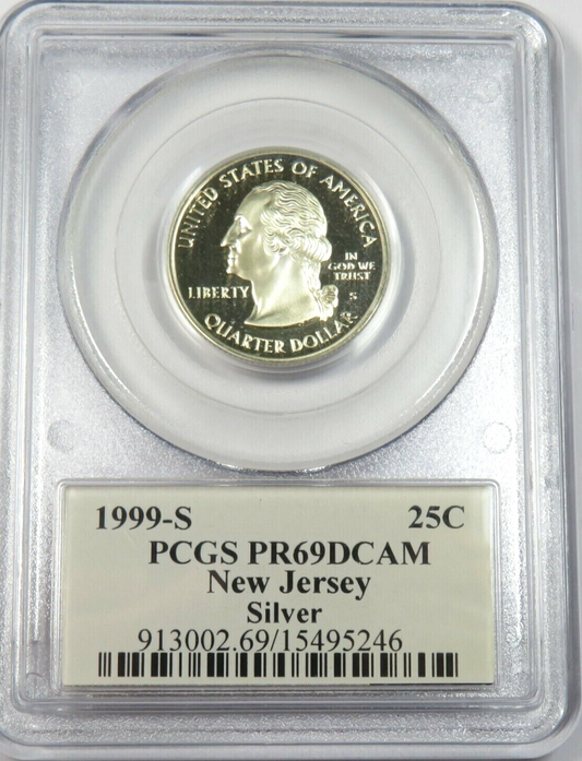 🇺🇸 1999-S PCGS PR69 PROOF DCAM 90% Silver NEW JERSEY Quarter 25c US Coin ⭐️