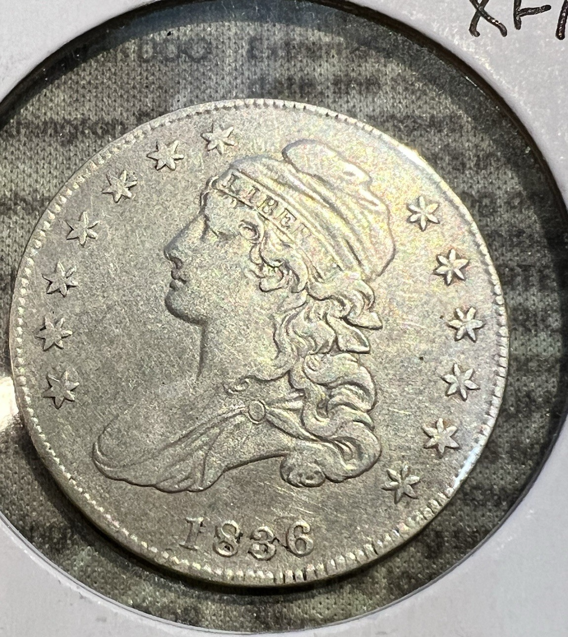 1834 Capped Bust Half Dollar Lettered Edge ROTATED DIE Beaded Border 50c Coin