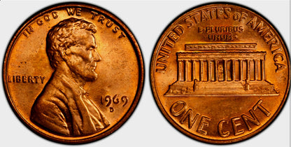 1969 Denver Lincoln Memorial BU Brilliant Uncirculated 1C From 🔥OBW Bank Roll🔥