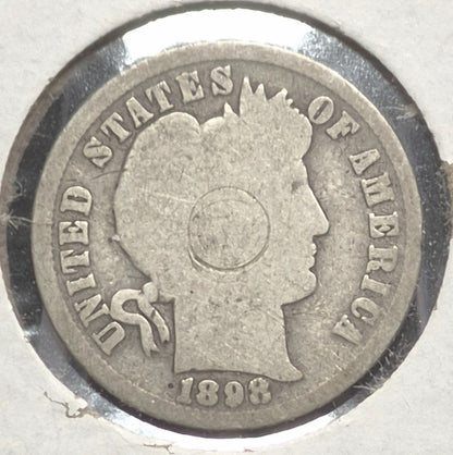 1898 Barber Dime 🥈90% Silver🥈Good Detailed Condition Coin Roller Cheek Scar