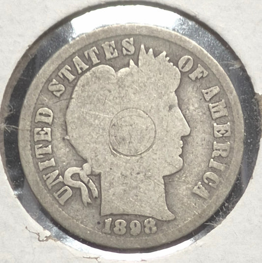 1898 Barber Dime 🥈90% Silver🥈Good Detailed Condition Coin Roller Cheek Scar