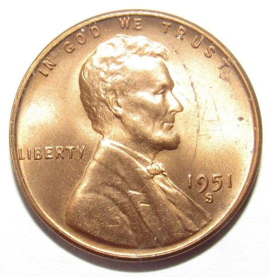 ✅ 1951 S Lincoln Wheat Cent GEM BU 1c BRILLIANT UNCIRCULATED From OBW Roll