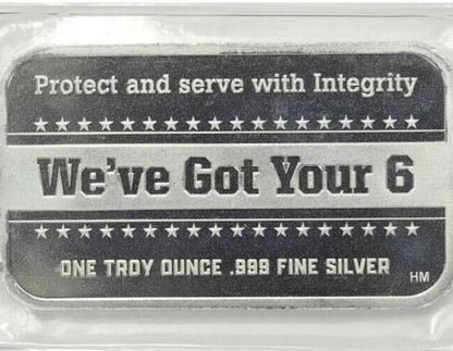 👮THIN BLUE LINE Protect Serve Integrity .999 Fine 1 Oz SILVER Bar We Got Your 6