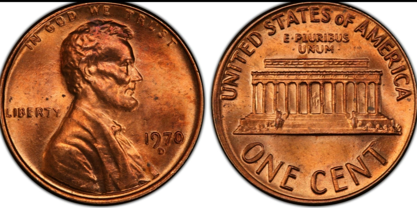 1970 D Lincoln Memorial BU Brilliant Uncirculated 1C Denver From OBW Bank Roll🔥