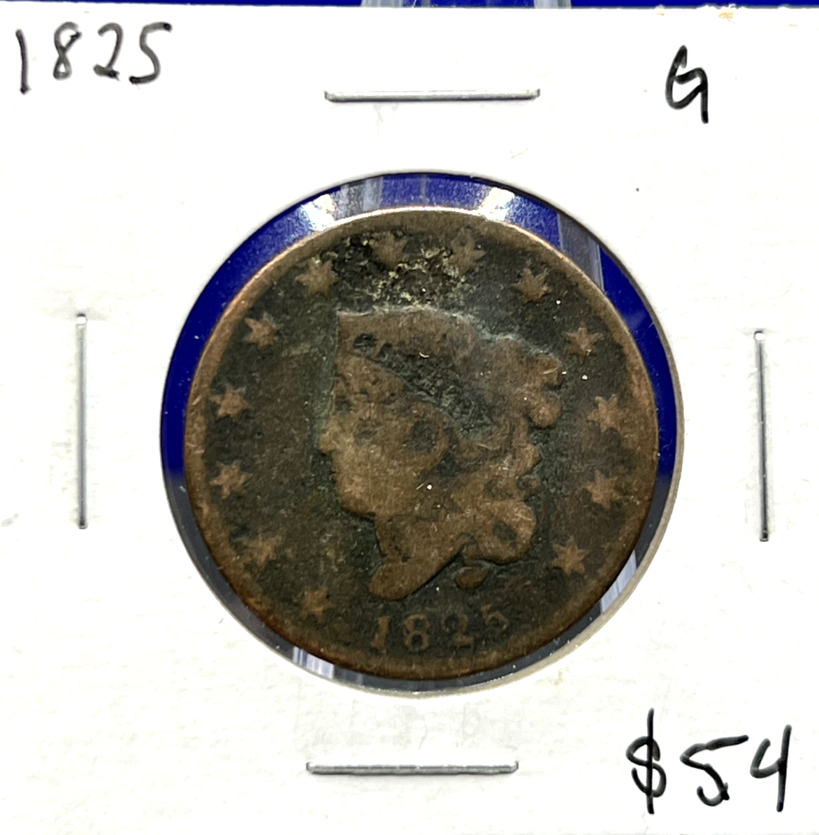 1825 Coronet Matron Head Large Cent Copper Penny ROTATED DIE 1c Collectible Coin