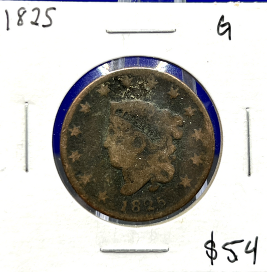 1825 Coronet Matron Head Large Cent Copper Penny ROTATED DIE 1c Collectible Coin