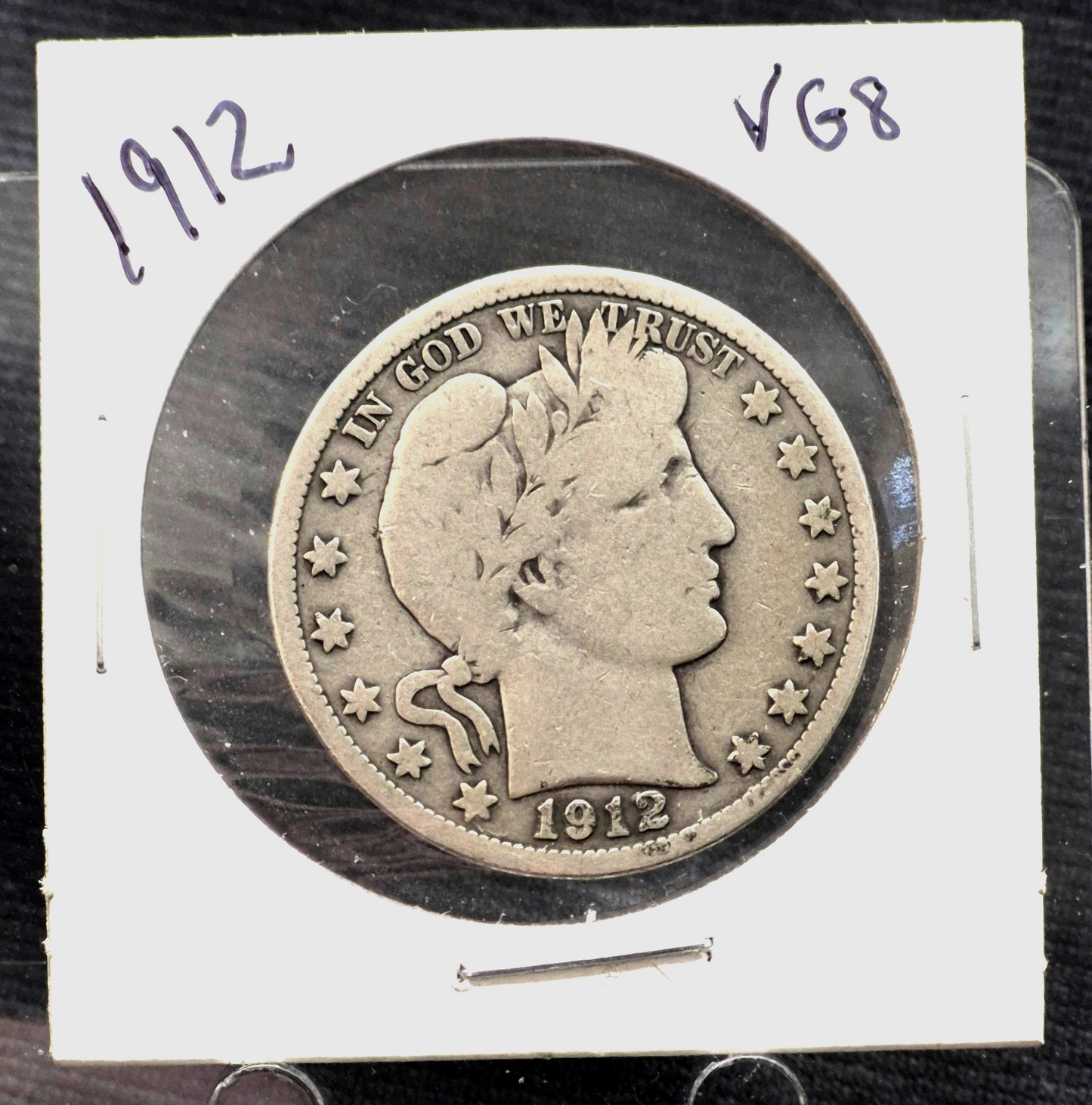 1912 Barber Half Dollar 90% Silver 50C Full Motto, Full Rims, Partial Liberty