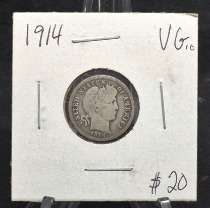 1914 P Barber Dime 🥈90% Silver🥈 Very Good Detailed Circulated Condition