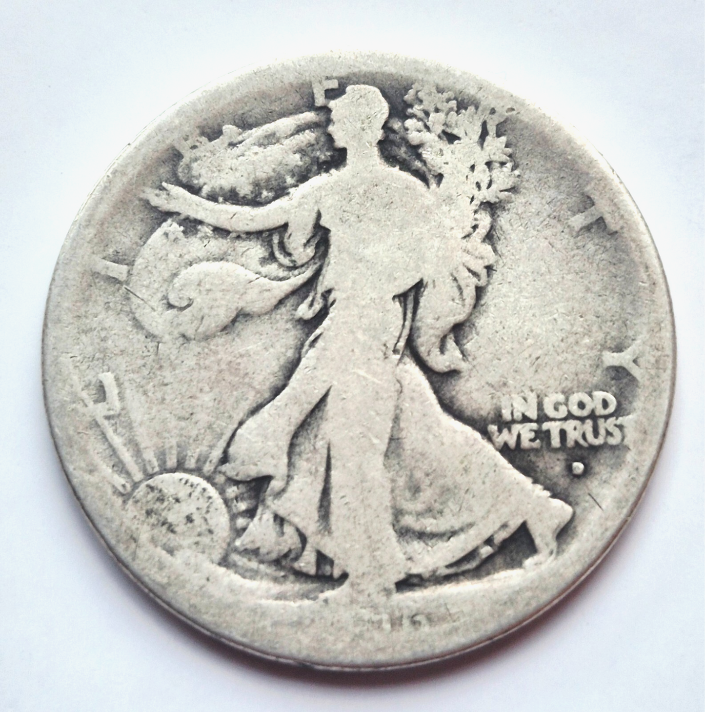 1916D Walking Liberty 90% Silver Half Dollar First Yr Obv Mint Mark Better Date