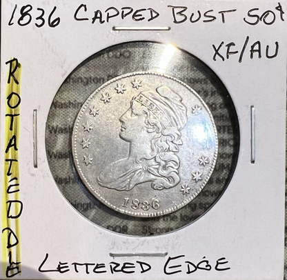 1834 Capped Bust Half Dollar Lettered Edge ROTATED DIE Beaded Border 50c Coin