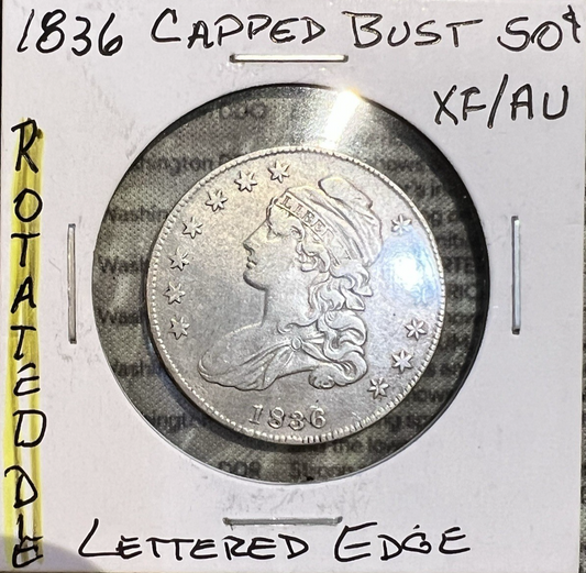 1834 Capped Bust Half Dollar Lettered Edge ROTATED DIE Beaded Border 50c Coin