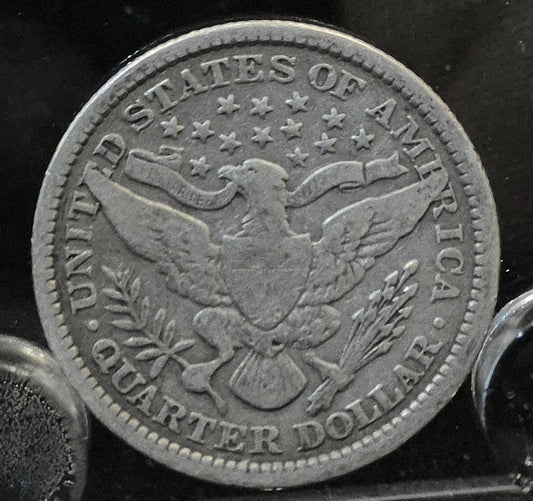 1898 Barber Silver Quarter 90% SILVER Vintage Coin VG-F Circulated Features 50C
