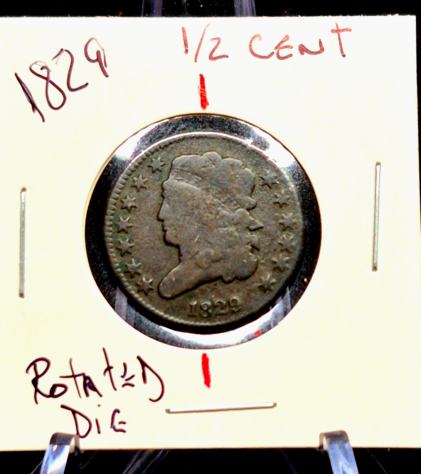 1829 Classic Head Half Cent 🔥Rotated Die Error🔥 FULL LIBERTY Very Good Details